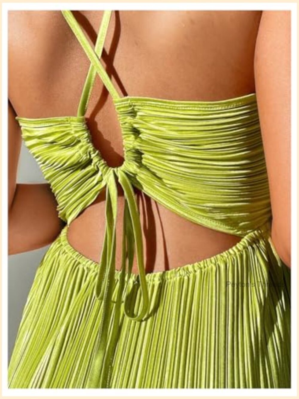 Textured V Neck Sundress Spaghetti Strap Tie Back Pleated A Line Long Maxi - Picture 4 of 5